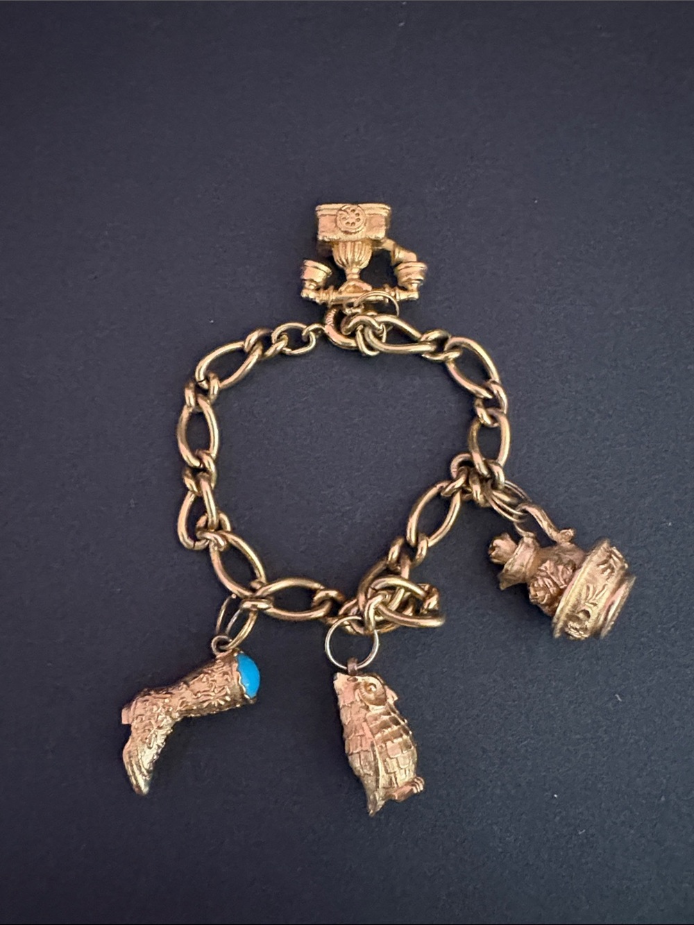 Avon Gold-Tone Charm Bracelet with Charms Vintage 1970s Boho Charm Bracelet
